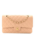Caviar Quilted Medium Double Flap Beige