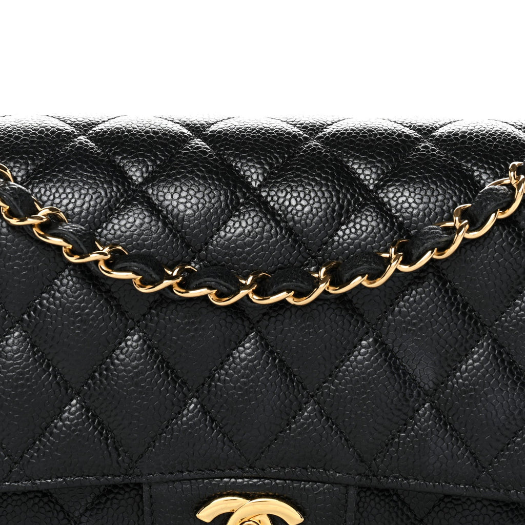 Caviar Quilted Medium Double Flap Black